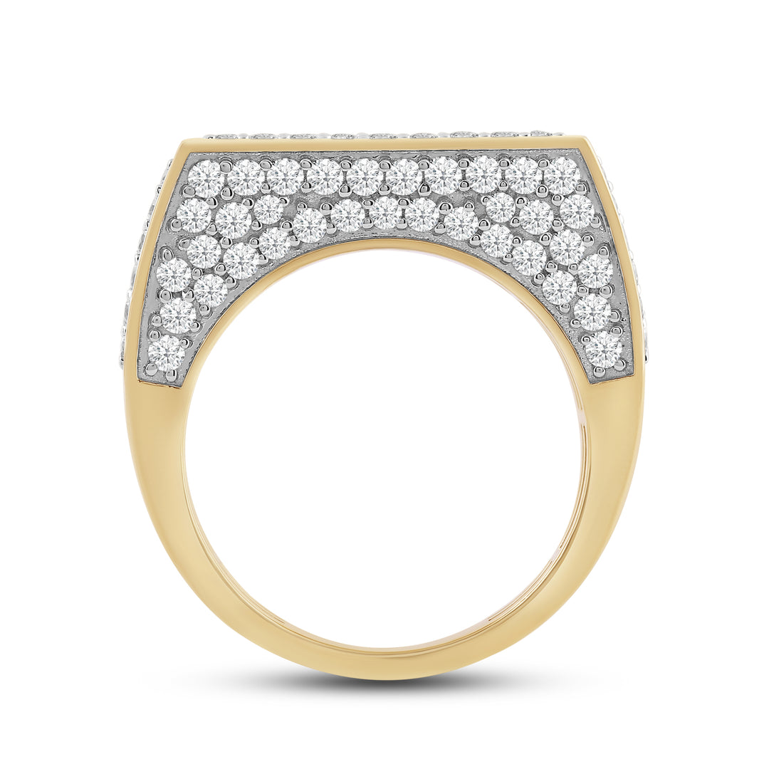 ELONGATED RECTANGLUAR UNISEX DRIPZ RING with Cubic Zirconia Stones and 14K Yellow Gold over Sterling Silver