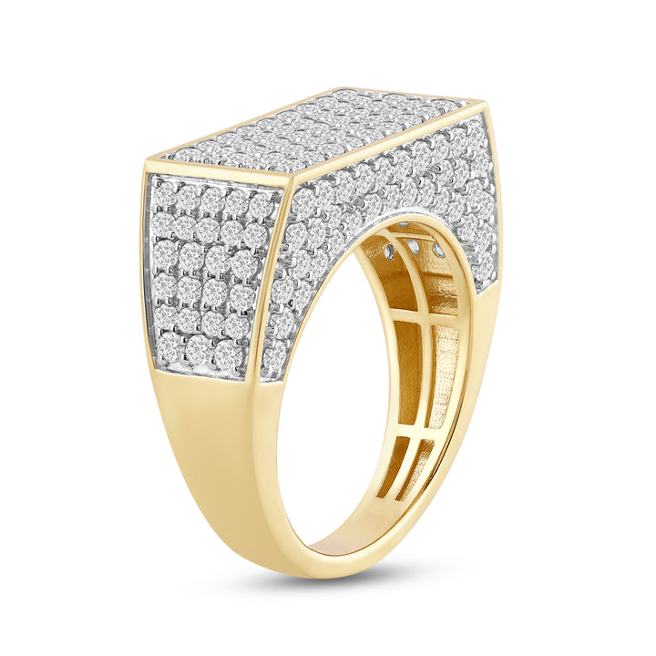 ELONGATED RECTANGLUAR UNISEX DRIPZ RING with Cubic Zirconia Stones and 14K Yellow Gold over Sterling Silver