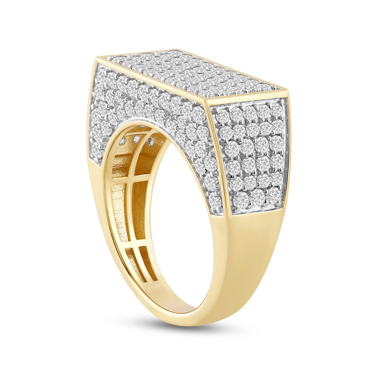 ELONGATED RECTANGLUAR UNISEX DRIPZ RING with Cubic Zirconia Stones and 14K Yellow Gold over Sterling Silver