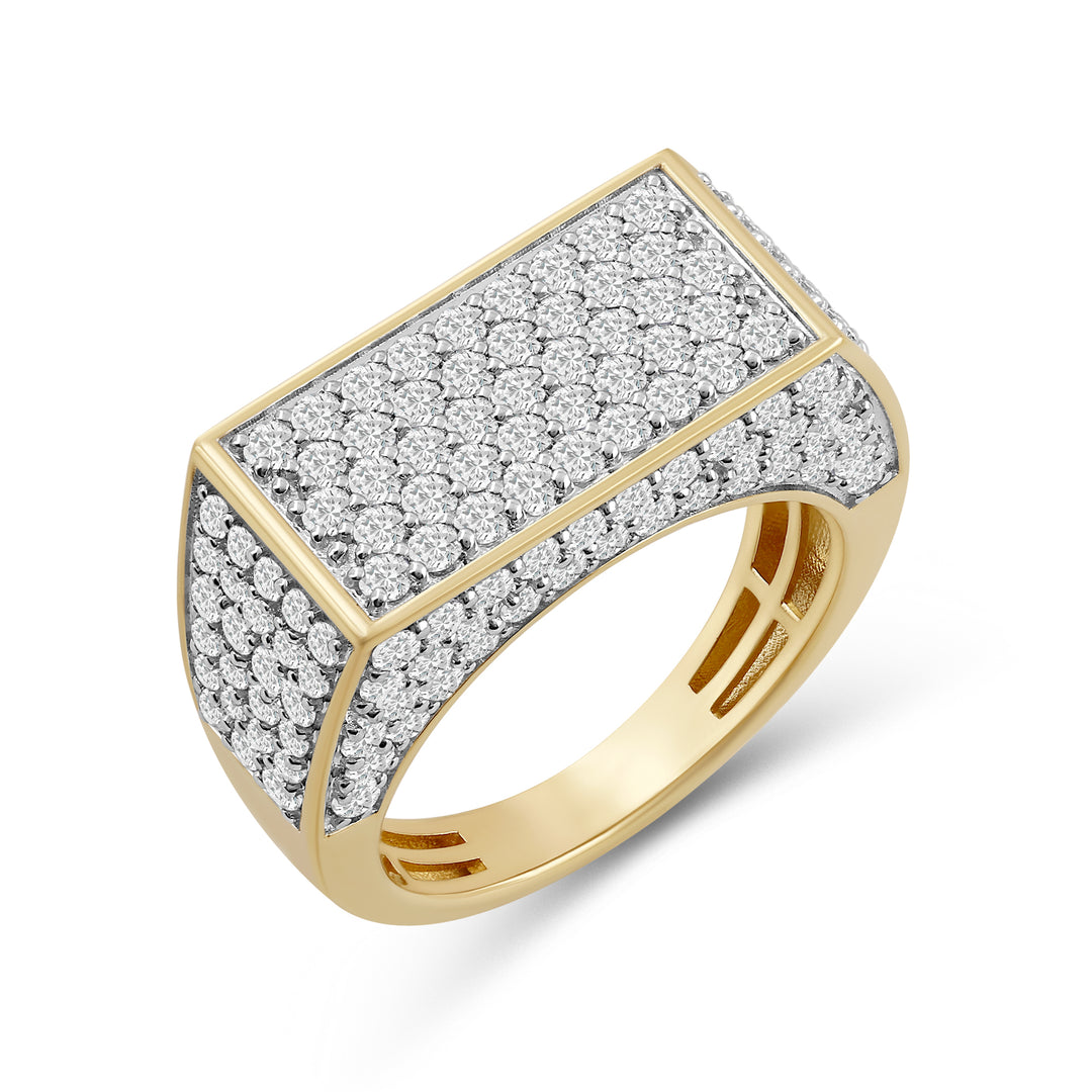 ELONGATED RECTANGLUAR UNISEX DRIPZ RING with Cubic Zirconia Stones and 14K Yellow Gold over Sterling Silver