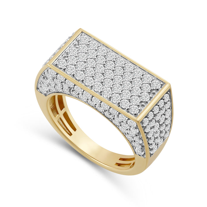 ELONGATED RECTANGLUAR UNISEX DRIPZ RING with Cubic Zirconia Stones and 14K Yellow Gold over Sterling Silver