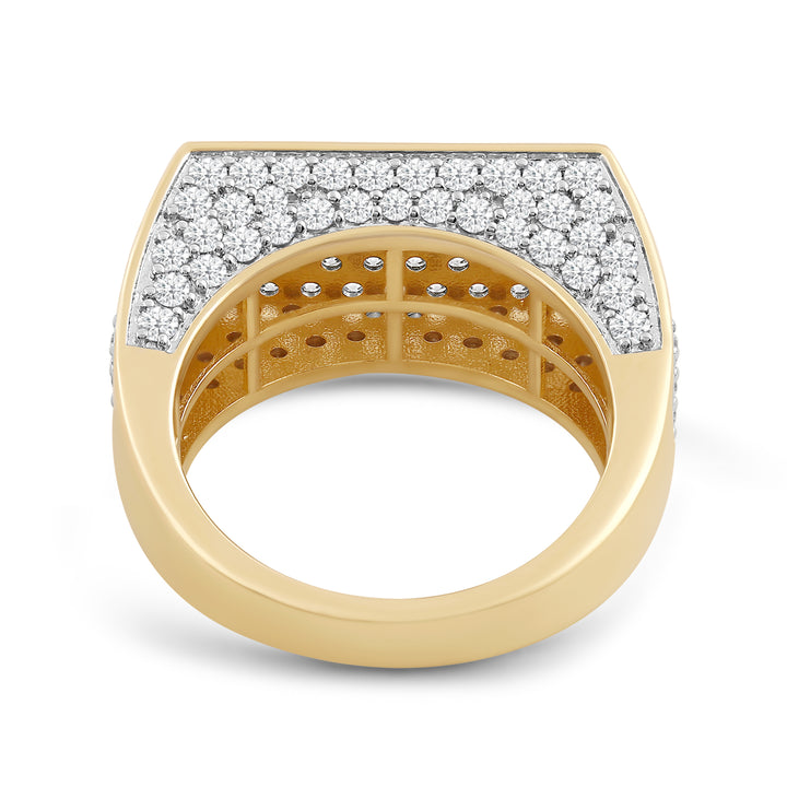 ELONGATED RECTANGLUAR UNISEX DRIPZ RING with Cubic Zirconia Stones and 14K Yellow Gold over Sterling Silver