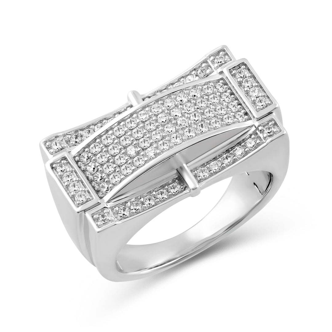 BRIDGED CENTRE RECTANGULAR MEN'S DRIPZ RING
with Cubic Zirconia Stones and Sterling Silver