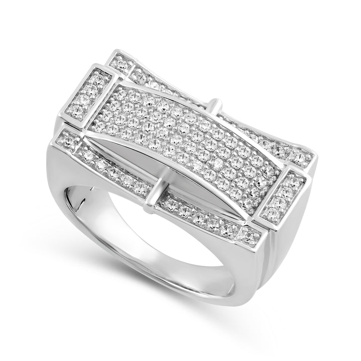 BRIDGED CENTRE RECTANGULAR MEN'S DRIPZ RING
with Cubic Zirconia Stones and Sterling Silver