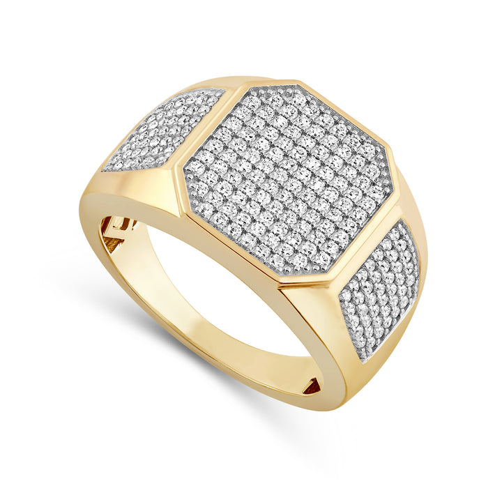 EMERALD SHAPED PAVE MEN'S DRIPZ RING
with Cubic Zirconia Stones and 14K Yellow Gold over Sterling Silver