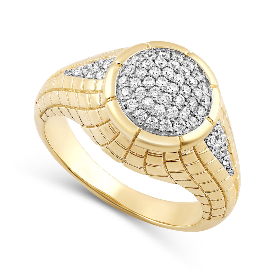 DOMED PAVE MEN'S DRIPZ RING
with Cubic Zirconia Stones and 14K Yellow Gold over Sterling Silver