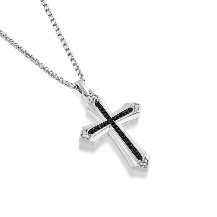 LAYERED ARROW ENDS CROSS MEN'S DRIPZ NECKLACE 
with Black and White Cubic Zirconia Stones and Sterling Silver