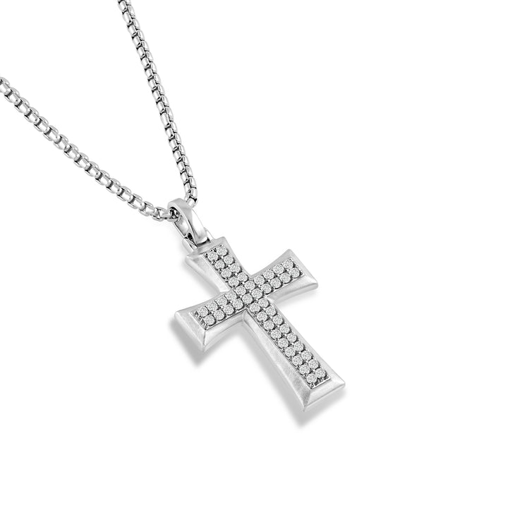 TAPERED EDGE PAVE CROSS MEN'S DRIPZ NECKLACE 
with Cubic Zirconia Stones and Sterling Silver