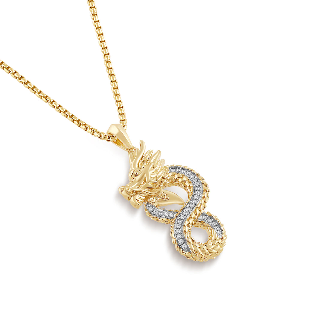 DRAGON MEN'S DRIPZ NECKLACE  with Cubic Zirconia Stones and 14K Yellow Gold over Sterling Silver