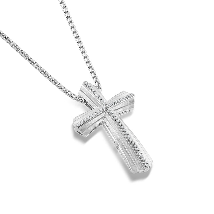 TAPERED SINGLE ROW DIAMOND CROSS MEN'S DRIPZ NECKLACE 
with Cubic Zirconia Stones and Sterling Silver