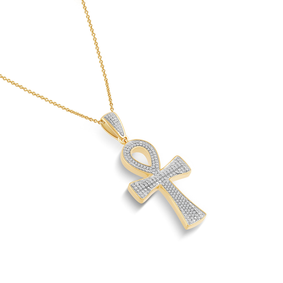 PAVE SET ANKH MEN'S DRIPZ NECKLACE  with Cubic Zirconia Stones and 14K Yellow Gold over Sterling Silver