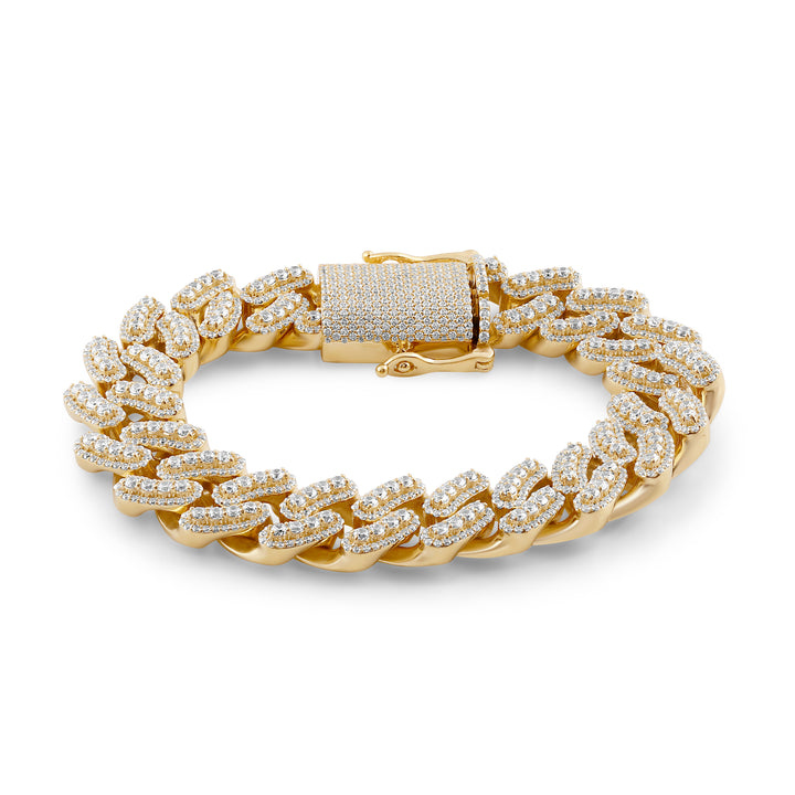 16MM LAYERED CUBAN MEN'S DRIPZ BRACELET with Cubic Zirconia Stones and 14K Yellow Gold over Sterling Silver