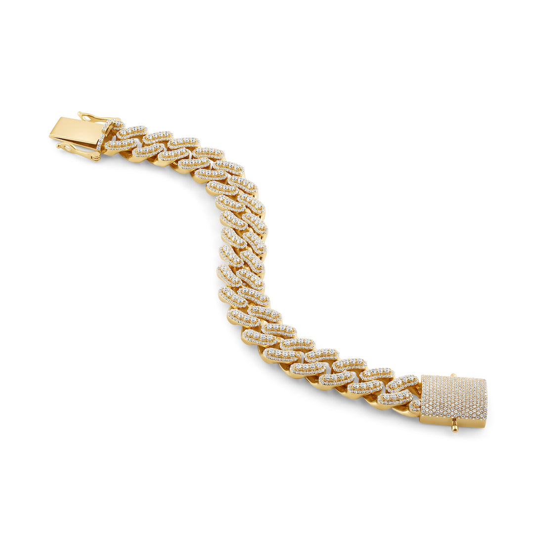 16MM LAYERED CUBAN MEN'S DRIPZ BRACELET with Cubic Zirconia Stones and 14K Yellow Gold over Sterling Silver