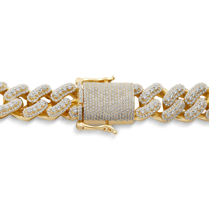 16MM LAYERED CUBAN MEN'S DRIPZ BRACELET with Cubic Zirconia Stones and 14K Yellow Gold over Sterling Silver