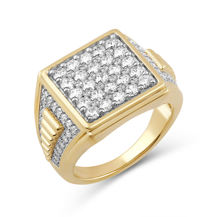 SQUARE FRAMED MEN'S DRIPZ RING
with Cubic Zirconia Stones and 14K Yellow Gold over Sterling Silver