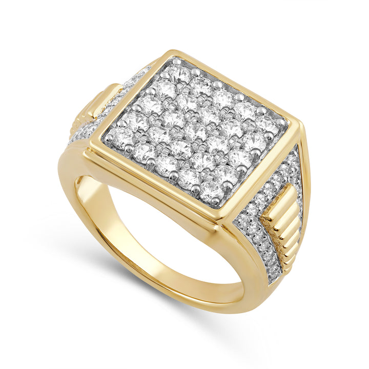 SQUARE FRAMED MEN'S DRIPZ RING
with Cubic Zirconia Stones and 14K Yellow Gold over Sterling Silver