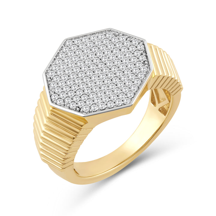 OCTAGON PAVE SET UNISEX DRIPZ RING with Cubic Zirconia Stones and 14K Yellow Gold over Sterling Silver