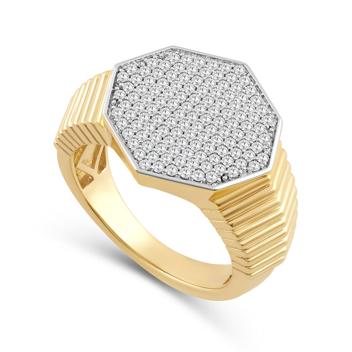 OCTAGON PAVE SET UNISEX DRIPZ RING with Cubic Zirconia Stones and 14K Yellow Gold over Sterling Silver