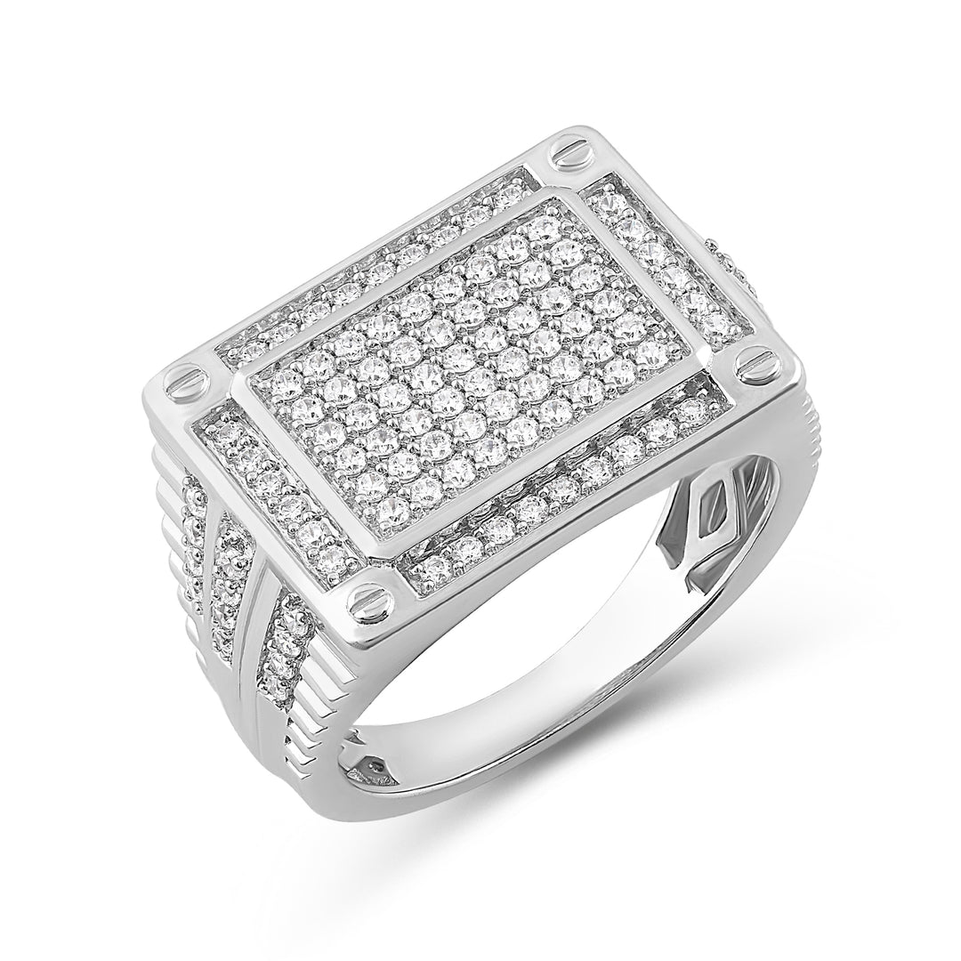 RECTANGULAR PAVE UNISEX DRIPZ RING with Cubic Zirconia Stones and Sterling Silver