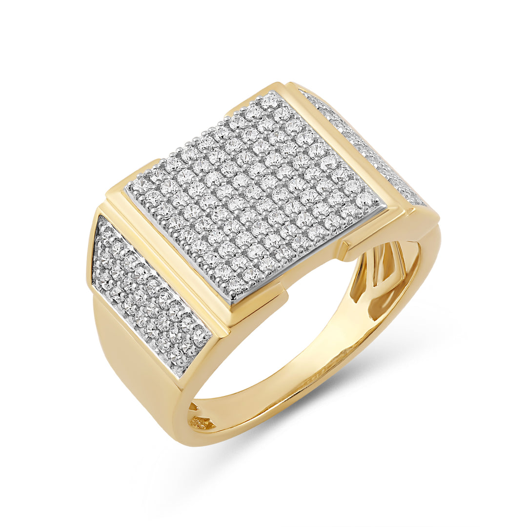 SQUARE MEN'S DRIPZ RING
with Cubic Zirconia Stones and 14K Yellow Gold over Sterling Silver