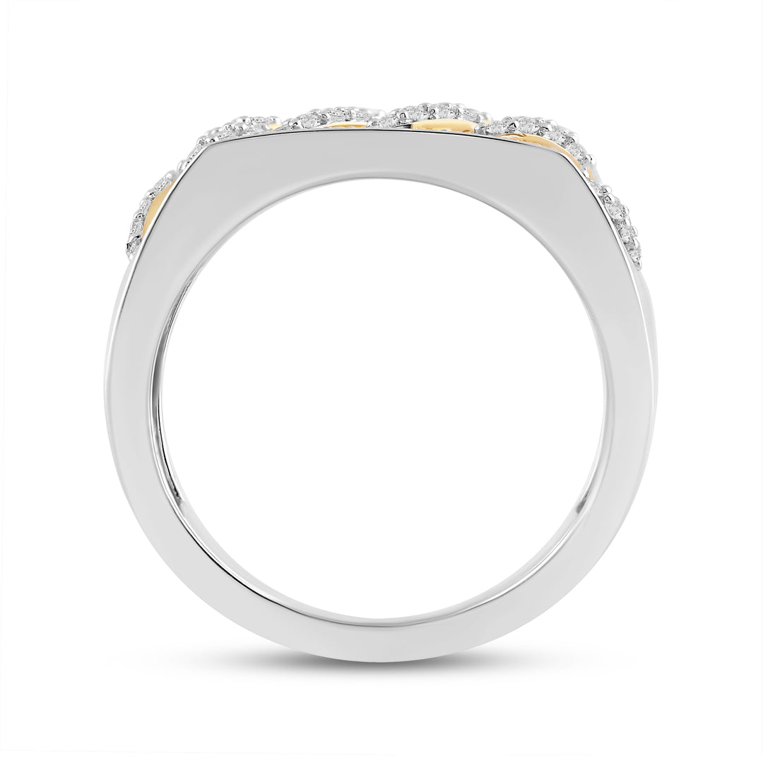 CUBAN UNISEX DRIPZ BAND RING with Cubic Zirconia Stones and 14K Yellow Gold over Sterling Silver