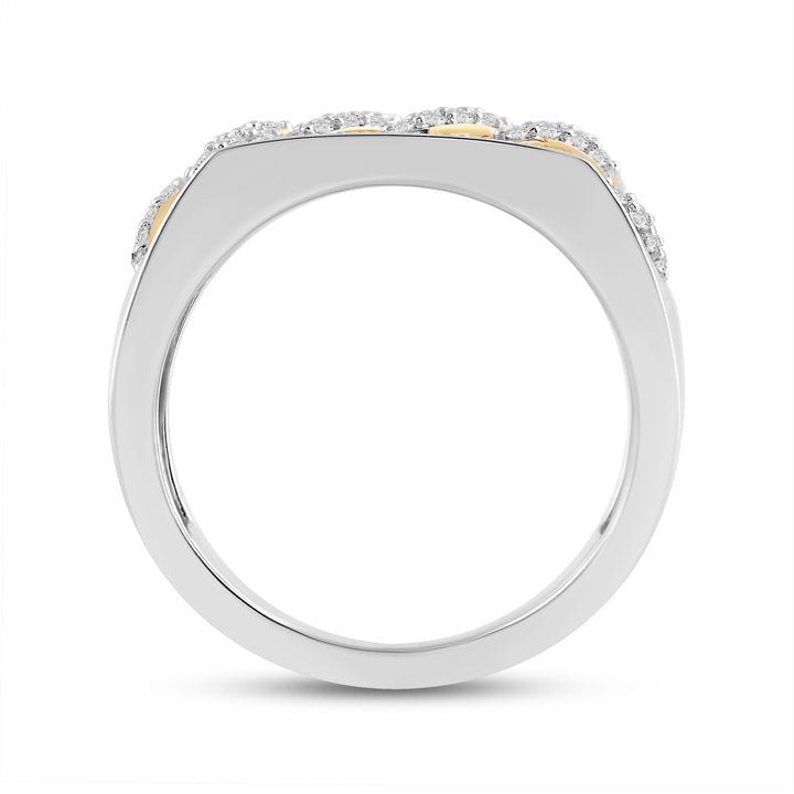 CUBAN UNISEX DRIPZ BAND RING with Cubic Zirconia Stones and 14K Yellow Gold over Sterling Silver