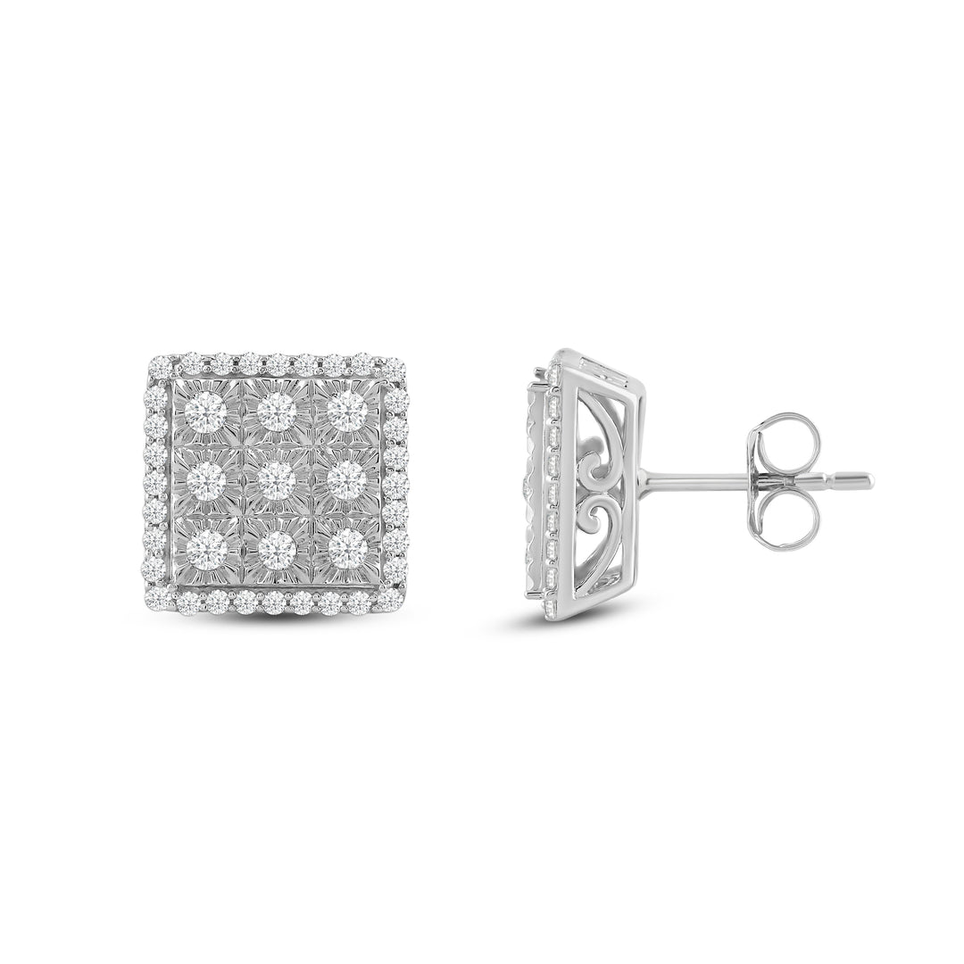 SQUARE UNISEX DRIPZ STUDS with Cubic Zirconia Stones and Sterling Silver